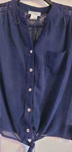 Navy button knot blouse